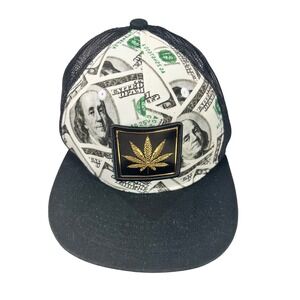Black Eagle‎ 100 Dollar Bill Money Print Trucker Hat Gold Hemp Leaf Snapback Cap